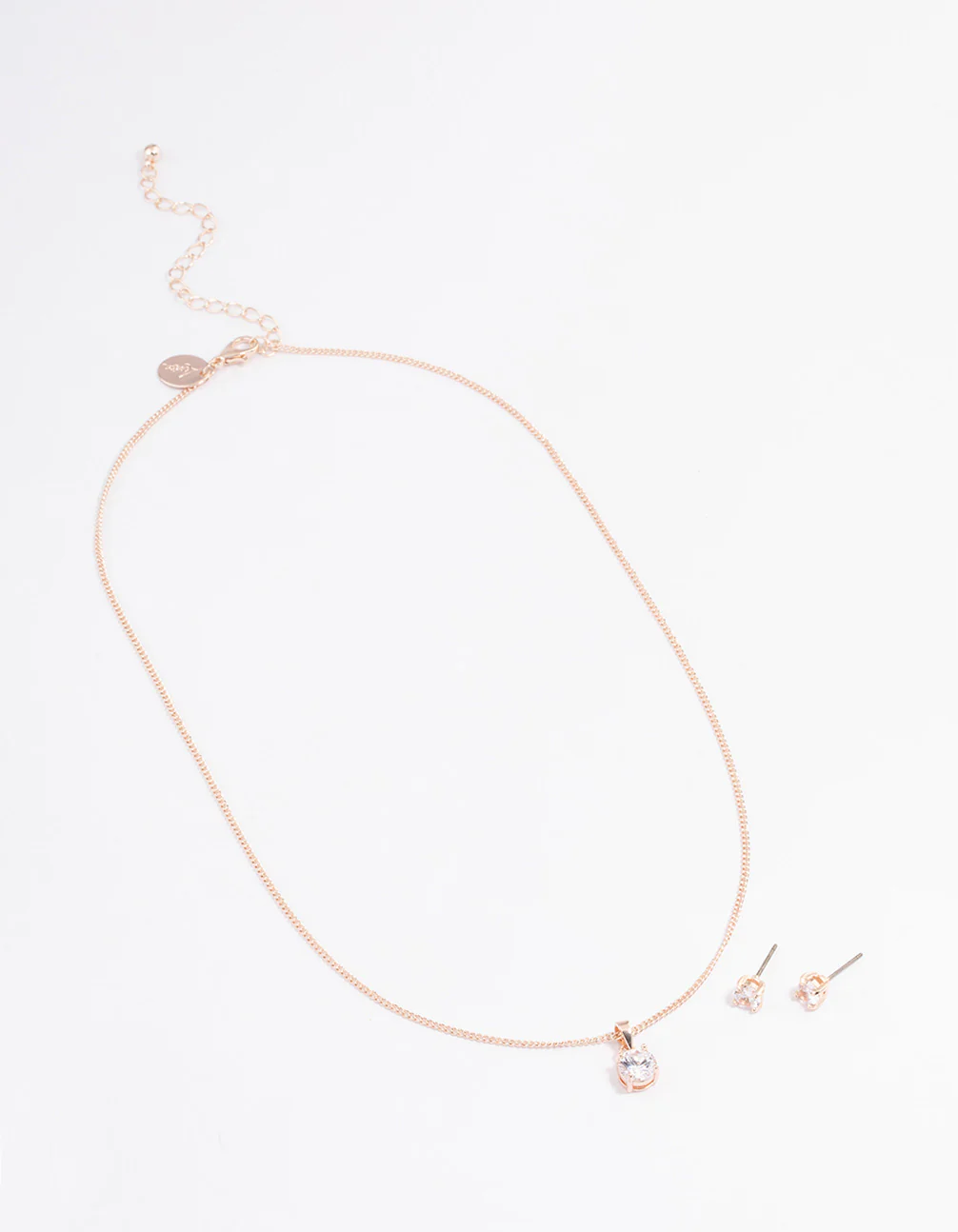 Rose Gold Cubic Zirconia Necklace Earrings Set - Image 2