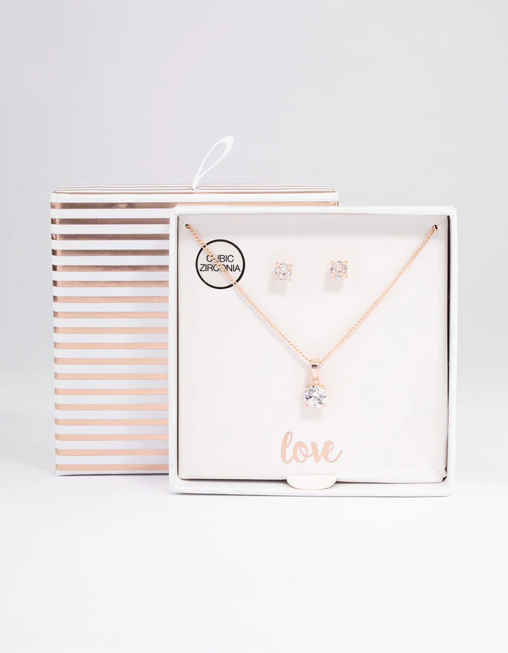 Rose Gold Cubic Zirconia Necklace Earrings Set - Image 3
