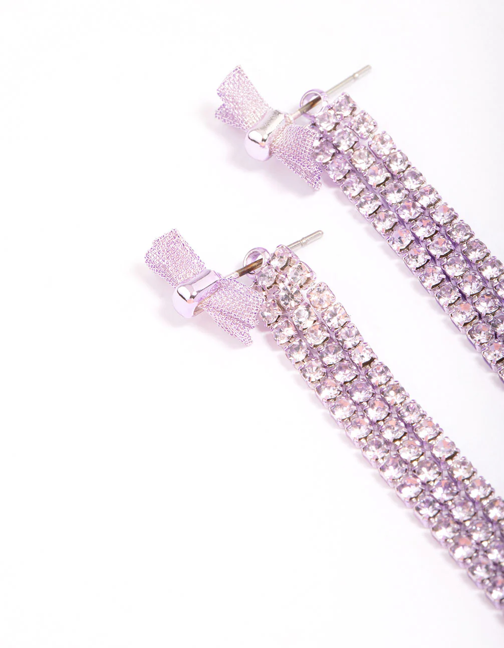 Lilac Bow Triple Row Diamante Hoop Earrings - Image 2