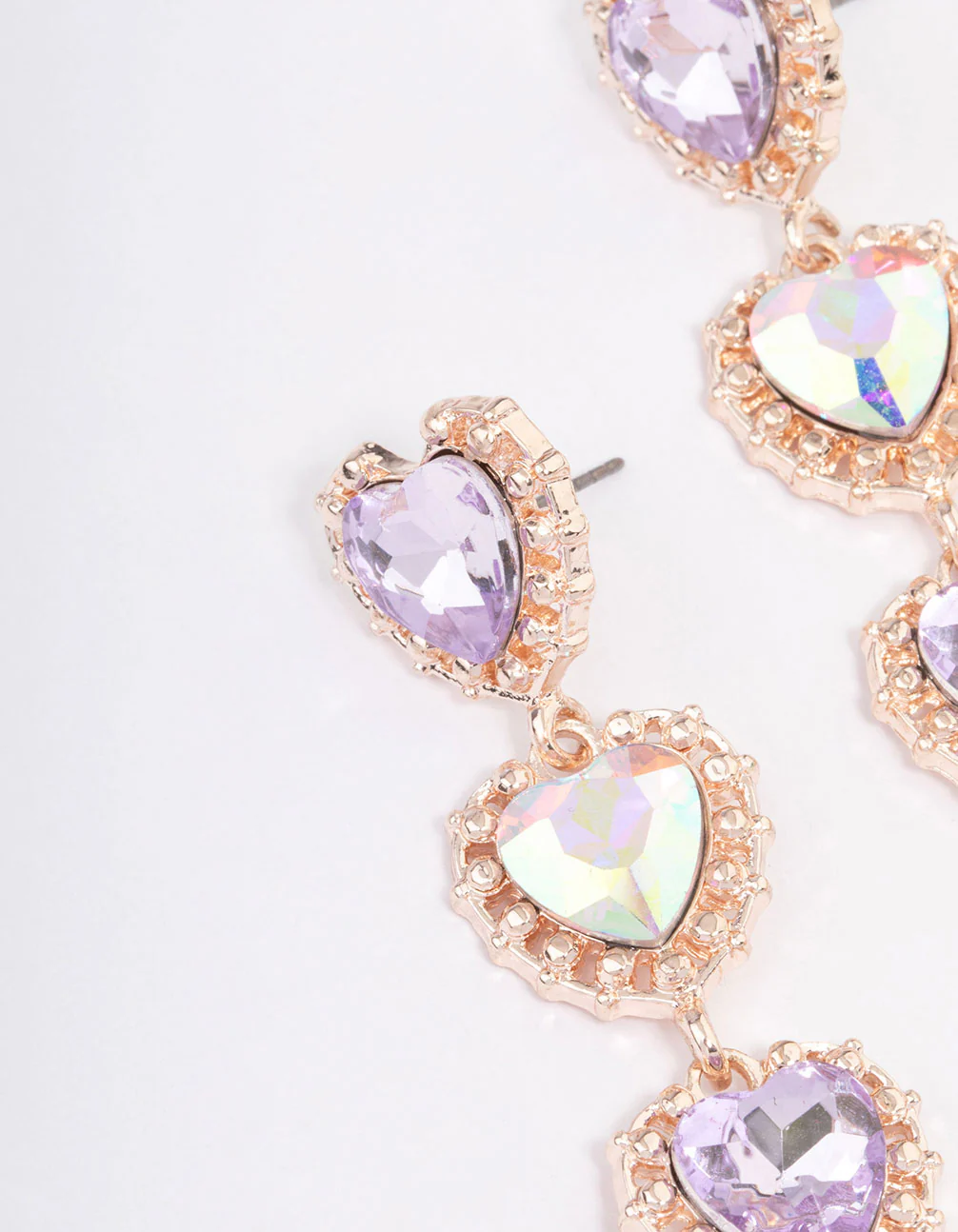 Rose Gold Four Diamante Heart Drop Earrings - Image 2