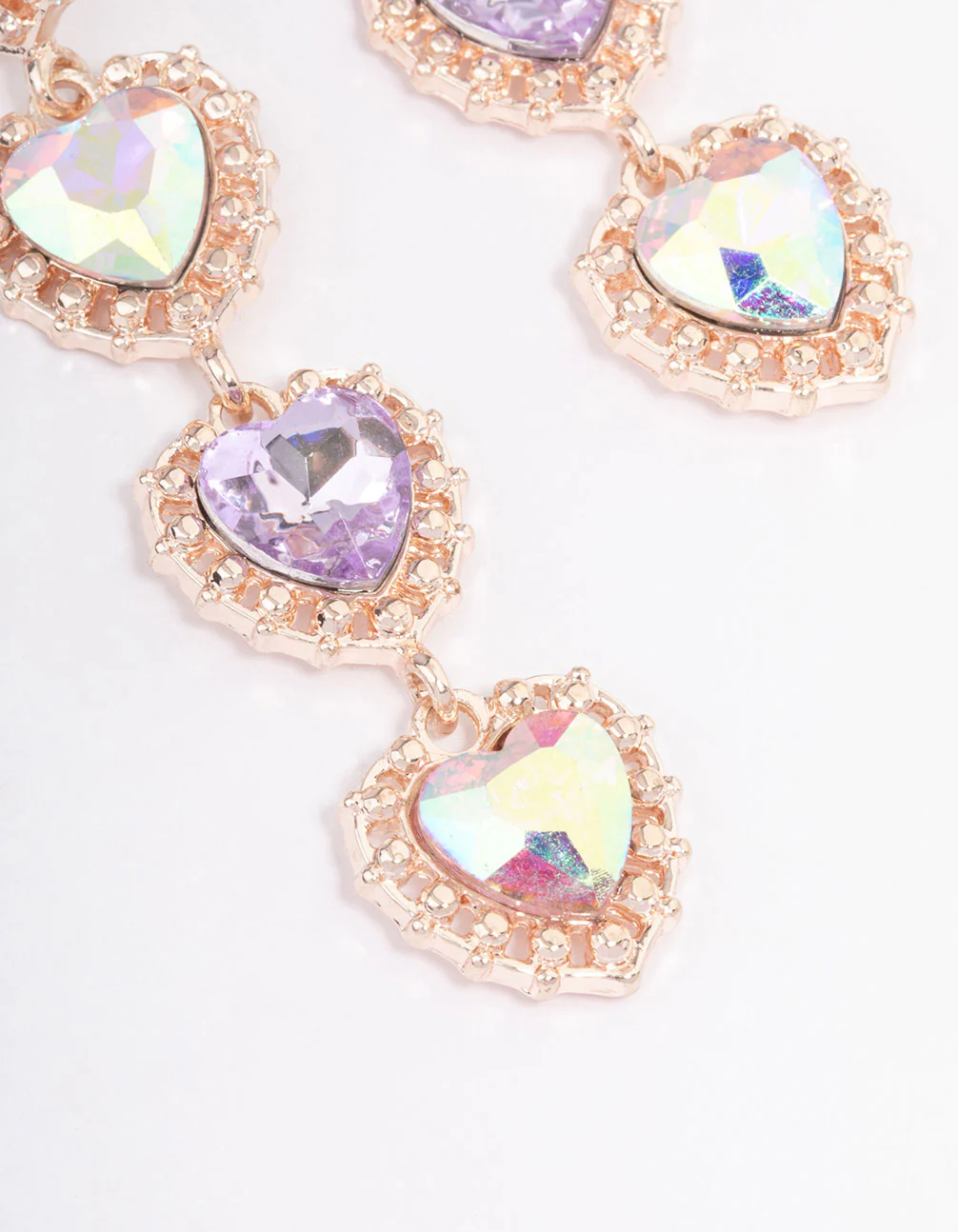 Rose Gold Four Diamante Heart Drop Earrings - Image 3