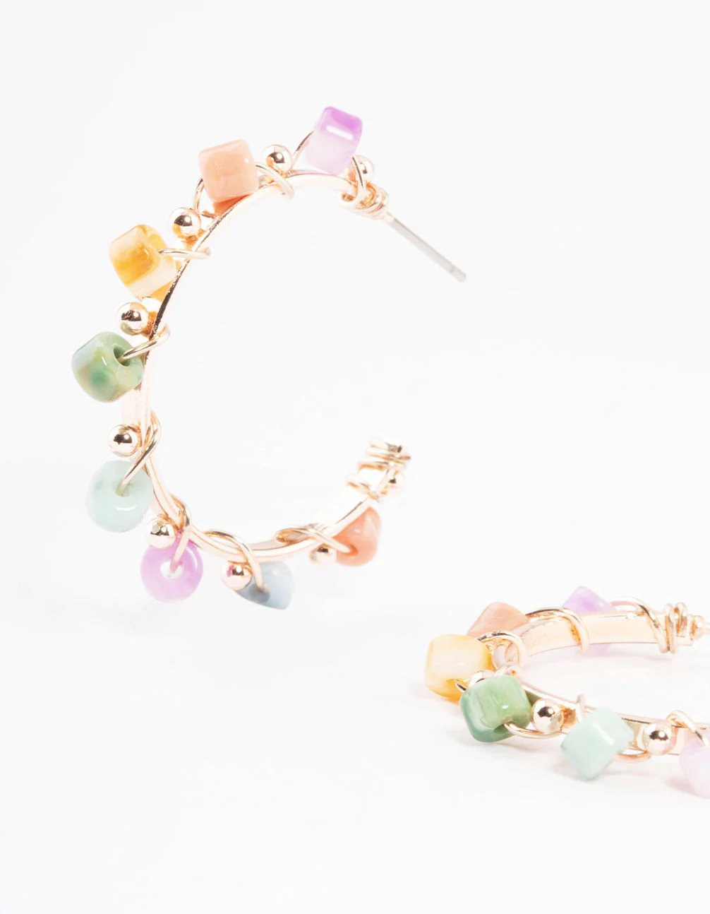 Rose Gold Beaded Hoop Earrings - Image 2