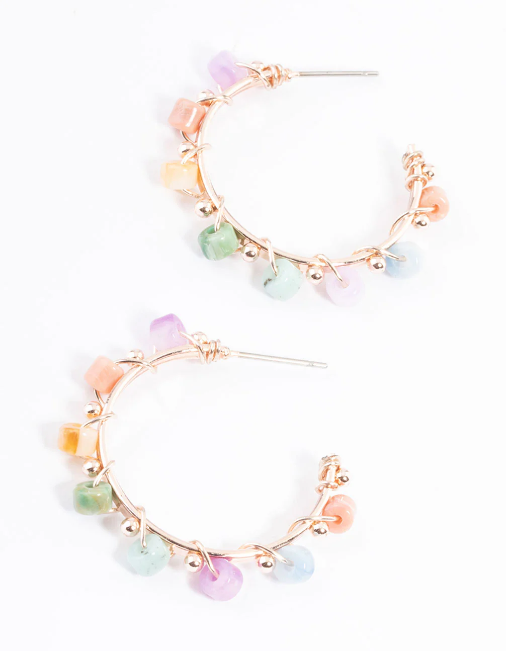 Rose Gold Beaded Hoop Earrings - Image 3