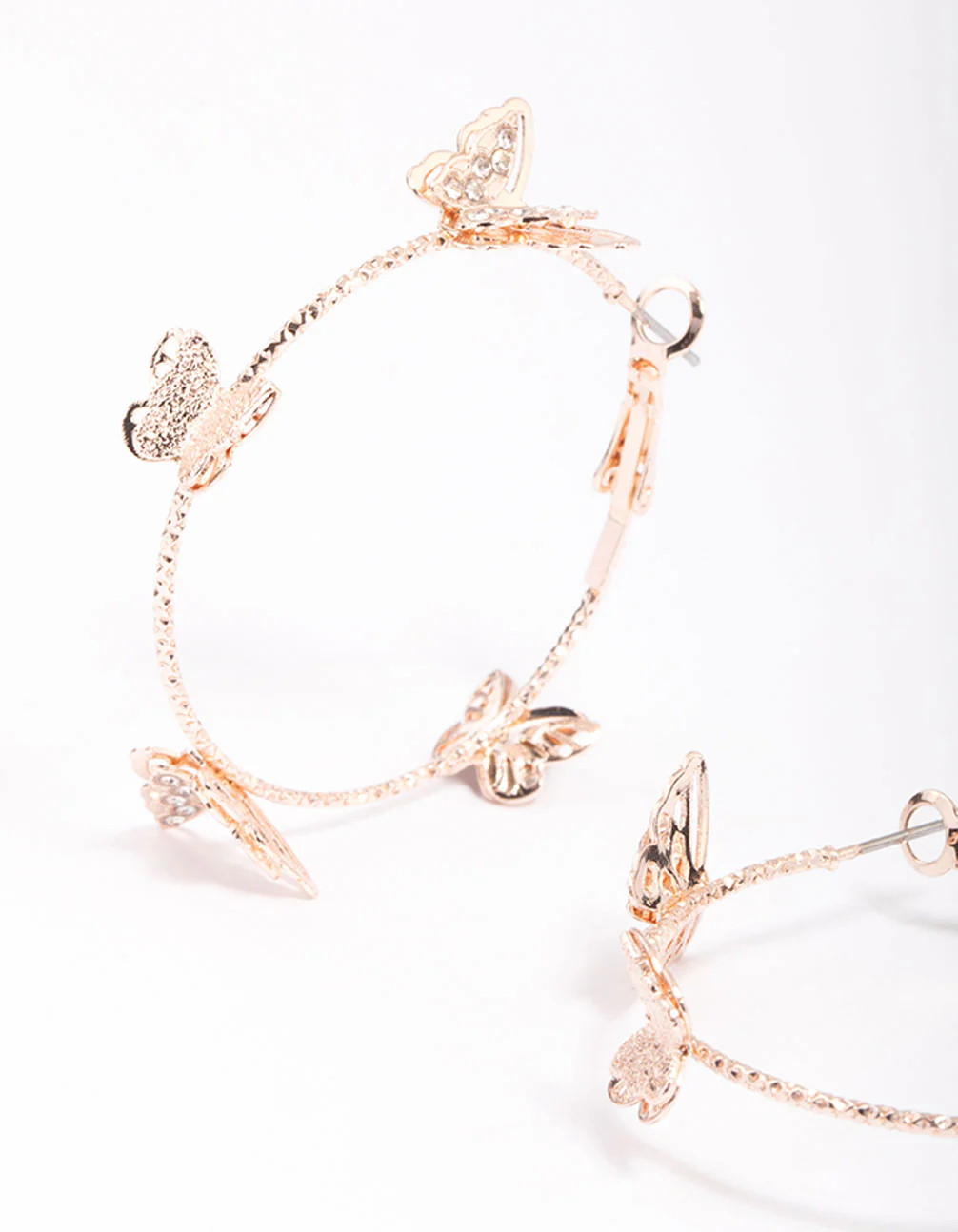 Rose Gold Butterfly Medium Hoop Earrings - Image 2