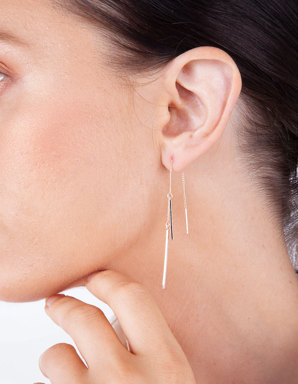 Rose Gold Chain Bar Drop Earrings - Image 3