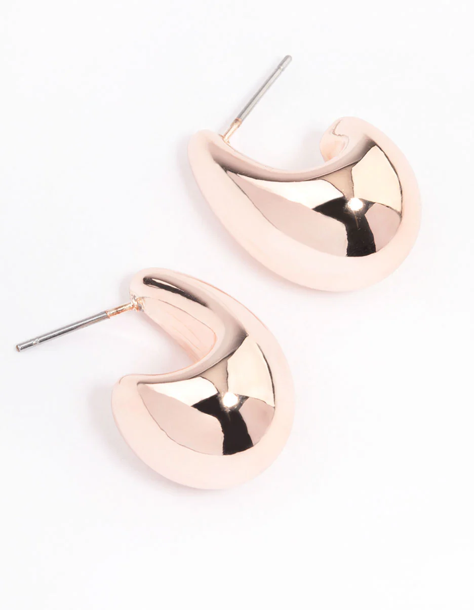 Rose Gold Chunky Teardrop Hoop Earrings - Image 3