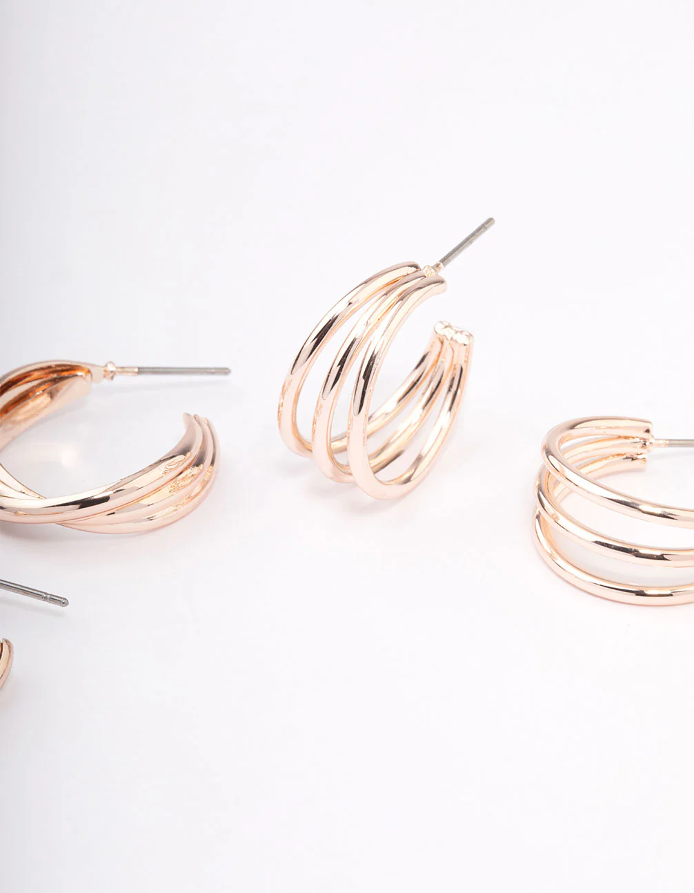 Rose Gold Criss Cross Mixed Hoop Earrings Pack - Image 2