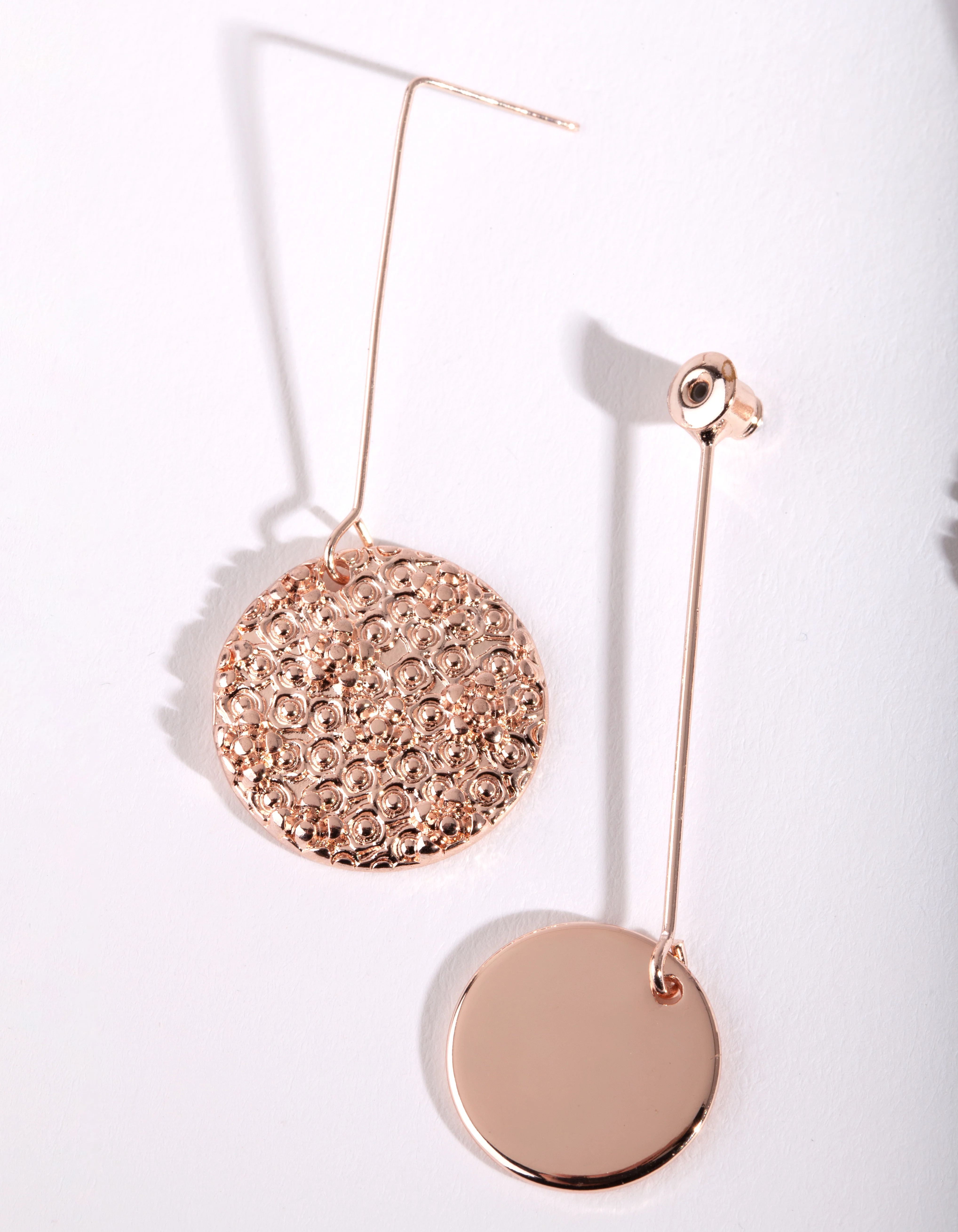 Rose Gold Double Disc Drop Earrings - Image 3