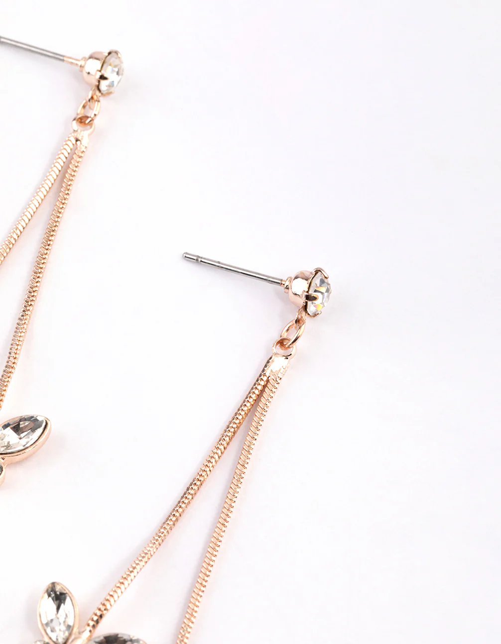 Rose Gold Diamante Butterfly Long Drop Earrings - Image 3