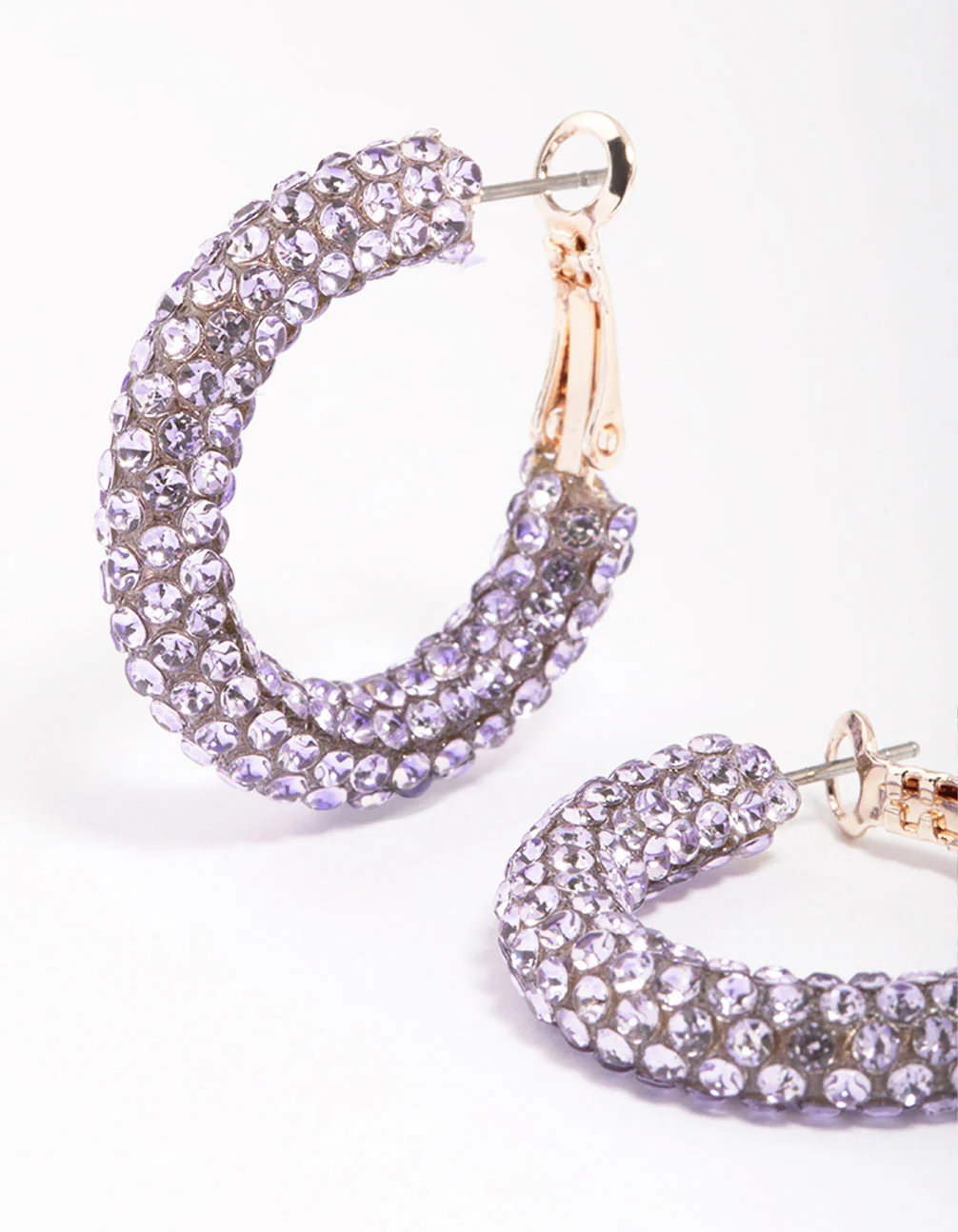 Rose Gold Diamante Medium Hoop Earrings - Image 2