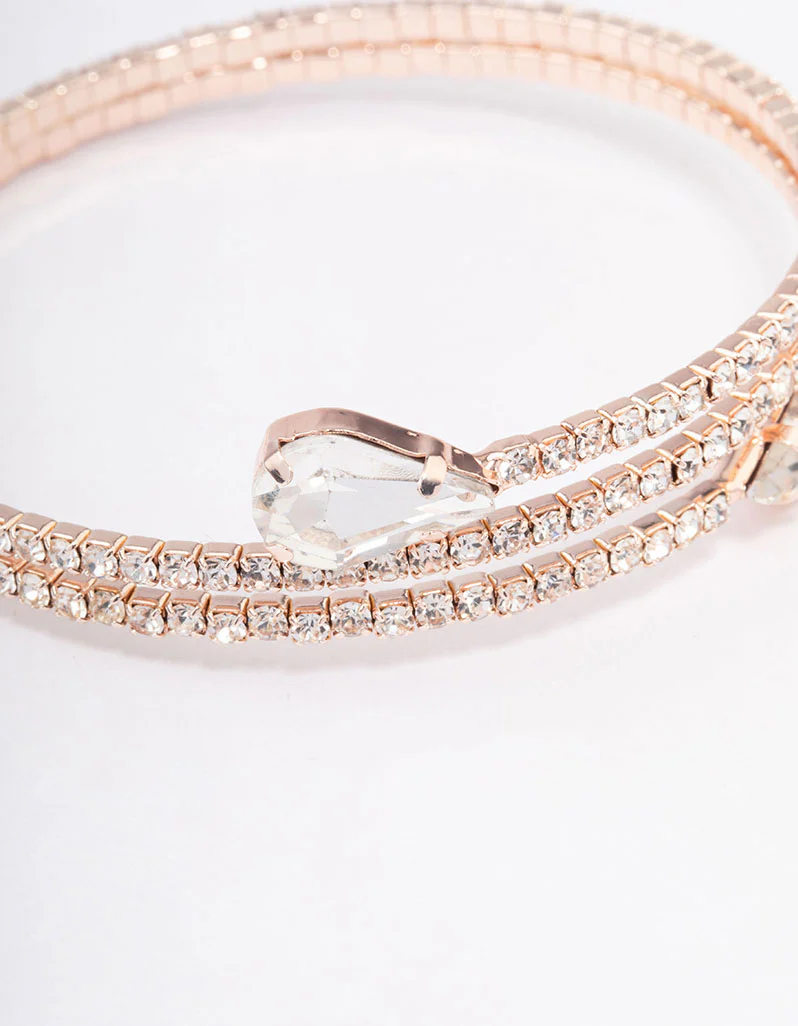 Rose Gold Diamante Pear Double Row Wrist Cuff - Image 2