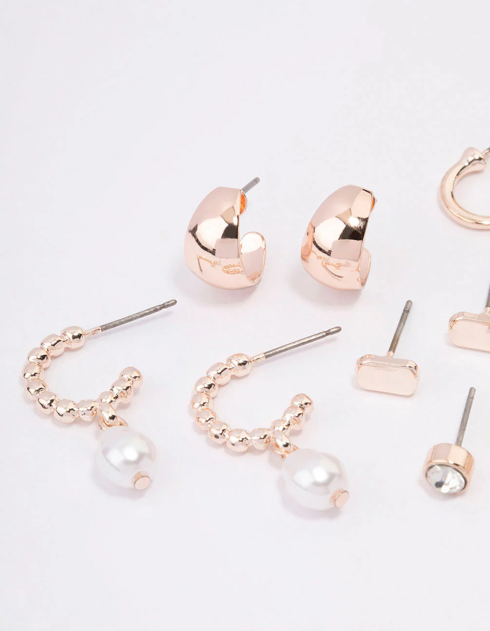 Rose Gold Diamante & Pearl Mixed Earrings 6-Pack - Image 2