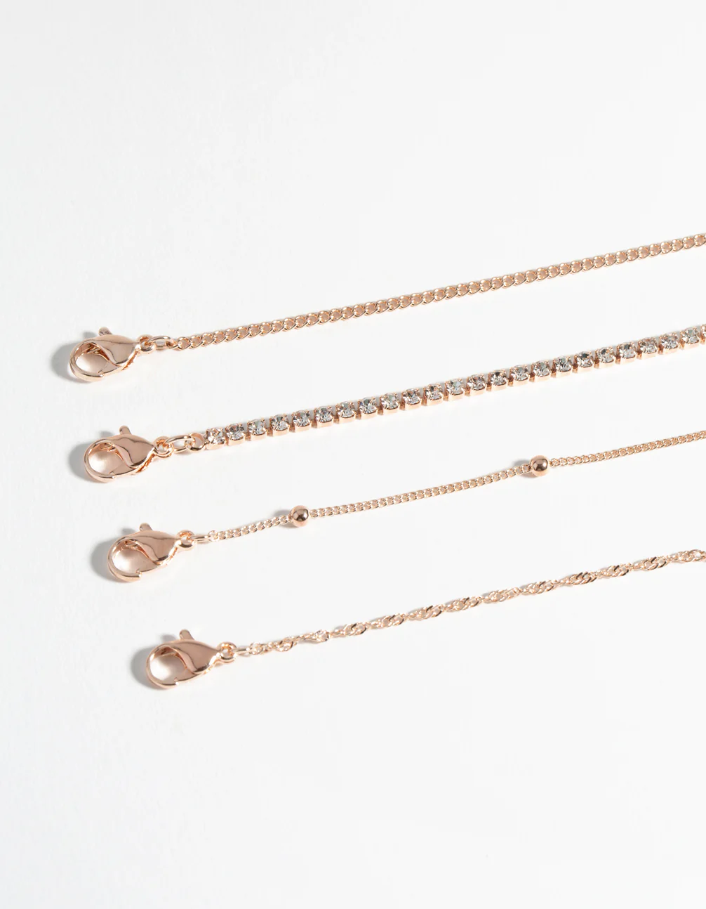 Rose Gold Diamante Twist Bracelet & Anklet 4-Pack Set - Image 2