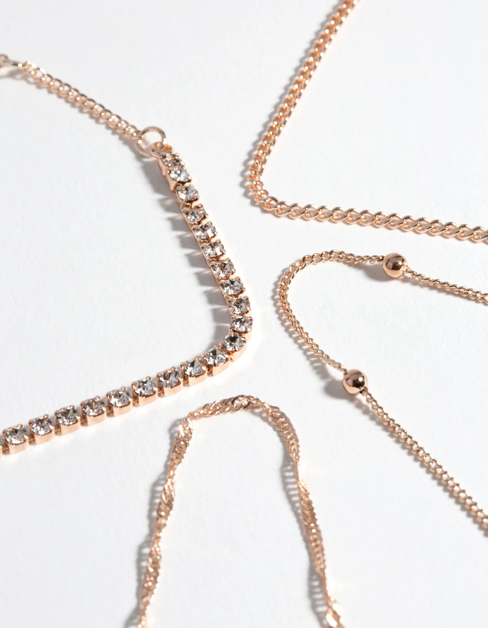Rose Gold Diamante Twist Bracelet & Anklet 4-Pack Set - Image 3
