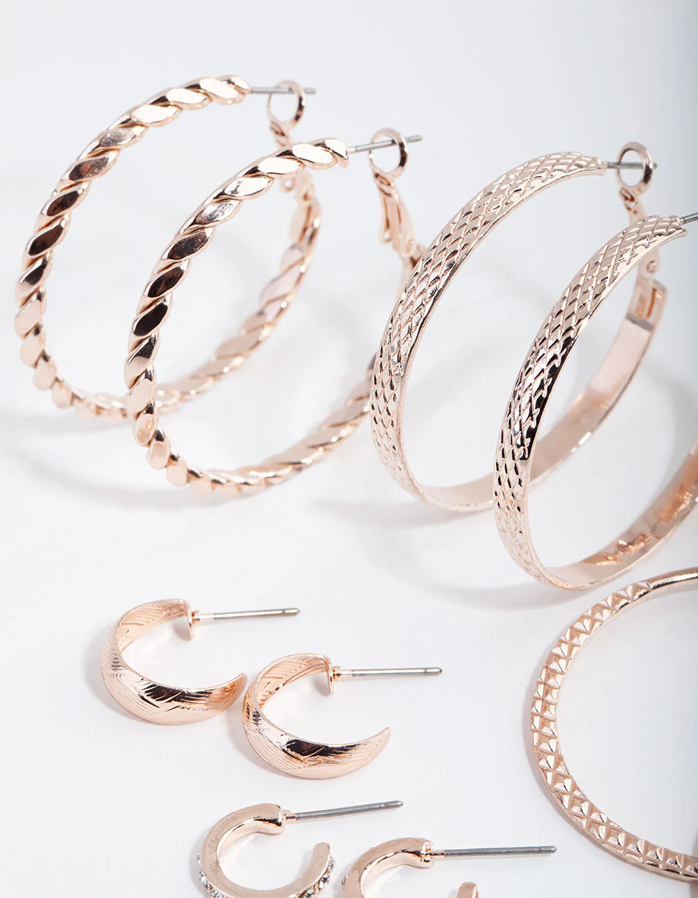 Rose Gold Etched Twist 6-Pack Hoop Earring - Image 2