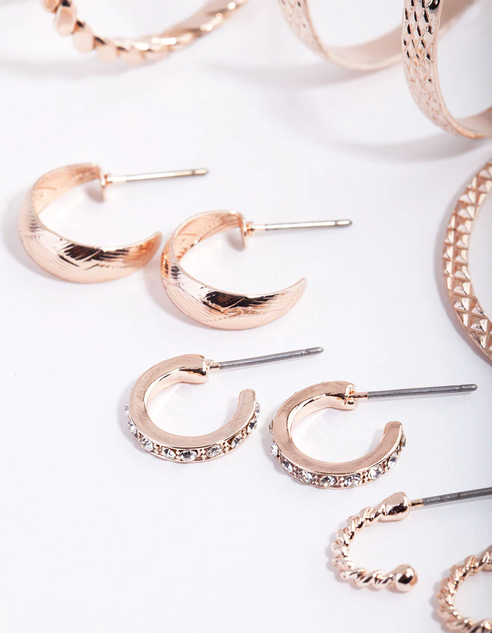 Rose Gold Etched Twist 6-Pack Hoop Earring - Image 3