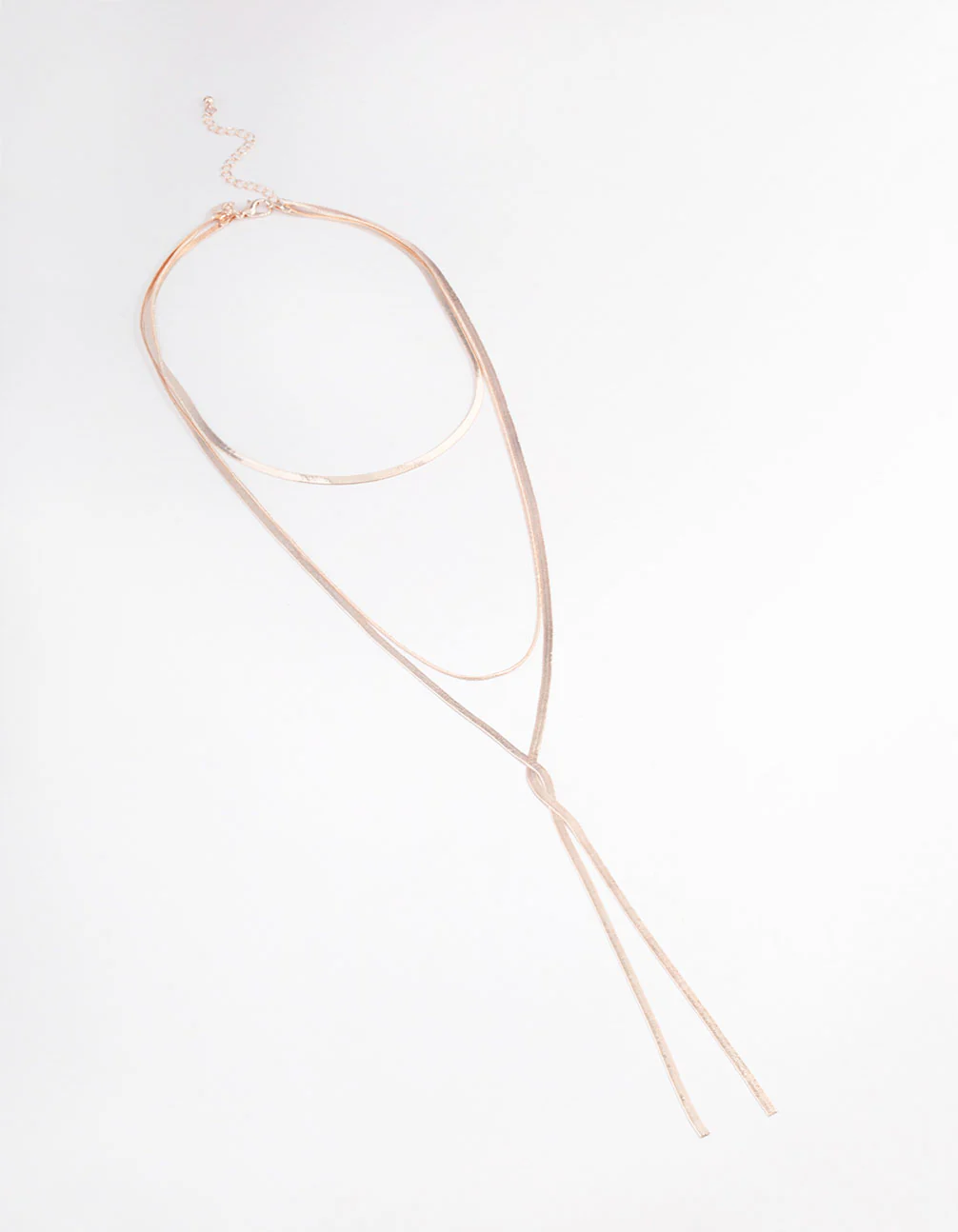Rose Gold Flat Snake Chain Y-Shape Necklace - Image 2