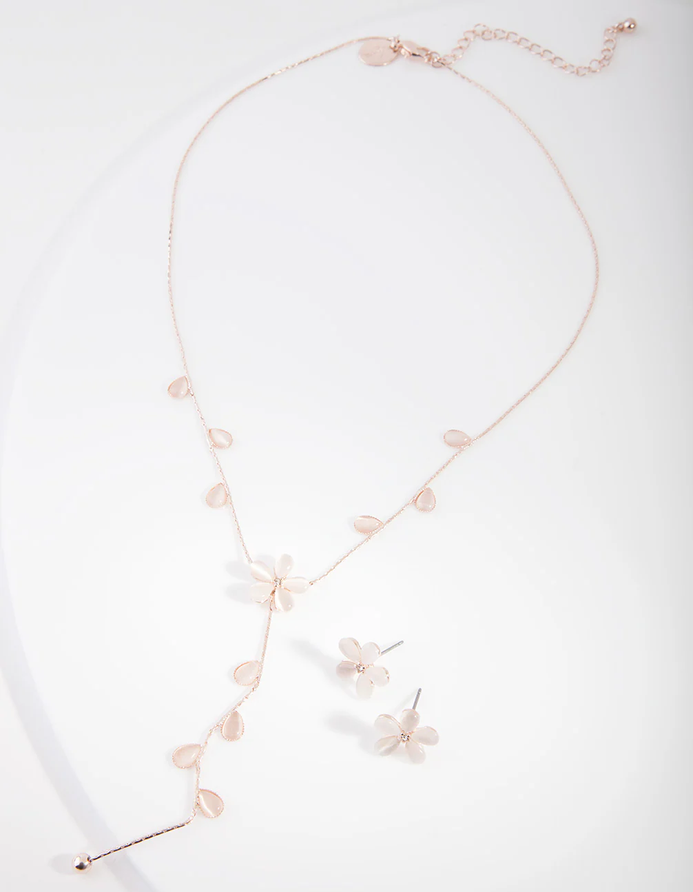 Rose Gold Floral Earrings Necklace Set - Image 2