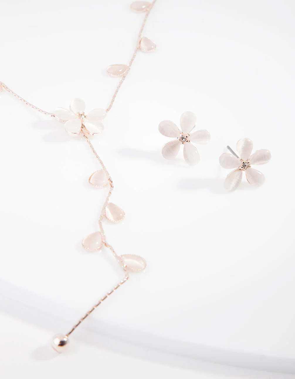 Rose Gold Floral Earrings Necklace Set - Image 3
