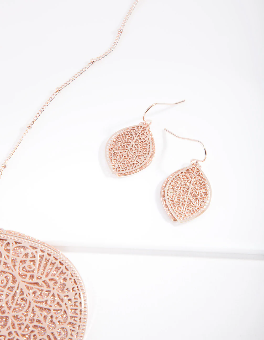 Rose Gold Glitter Leaf Jewellery Set - Image 3