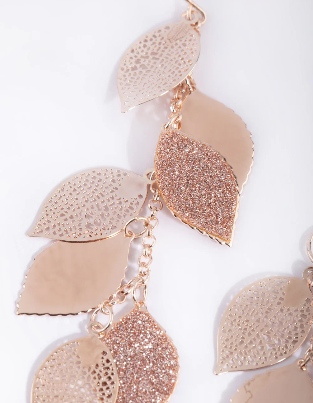 Rose Gold Glitter Leaf Cluster Earrings - Image 2