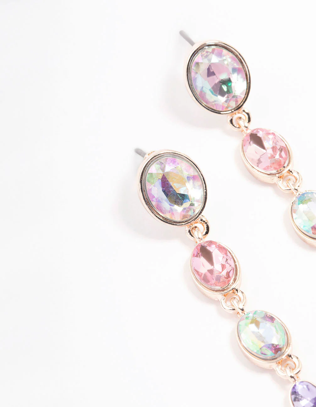 Rose Gold Iridescent Stone Gradual Drop Earrings - Image 2