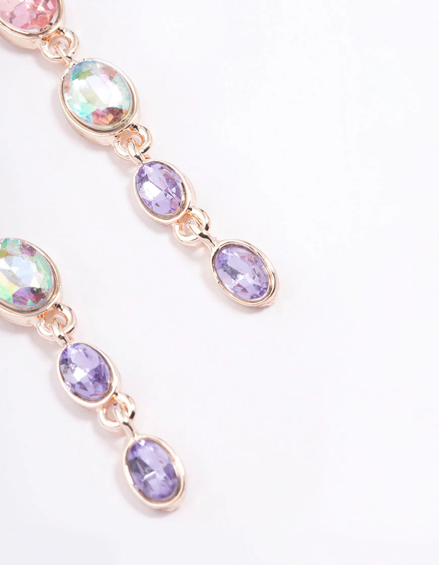 Rose Gold Iridescent Stone Gradual Drop Earrings - Image 3