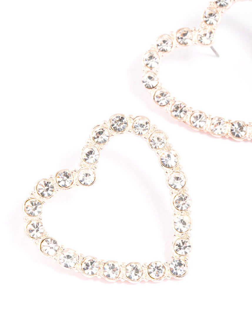 Rose Gold Large Diamante Heart Statement Earrings - Image 2