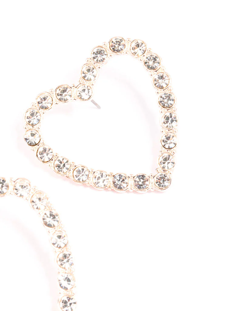 Rose Gold Large Diamante Heart Statement Earrings - Image 3