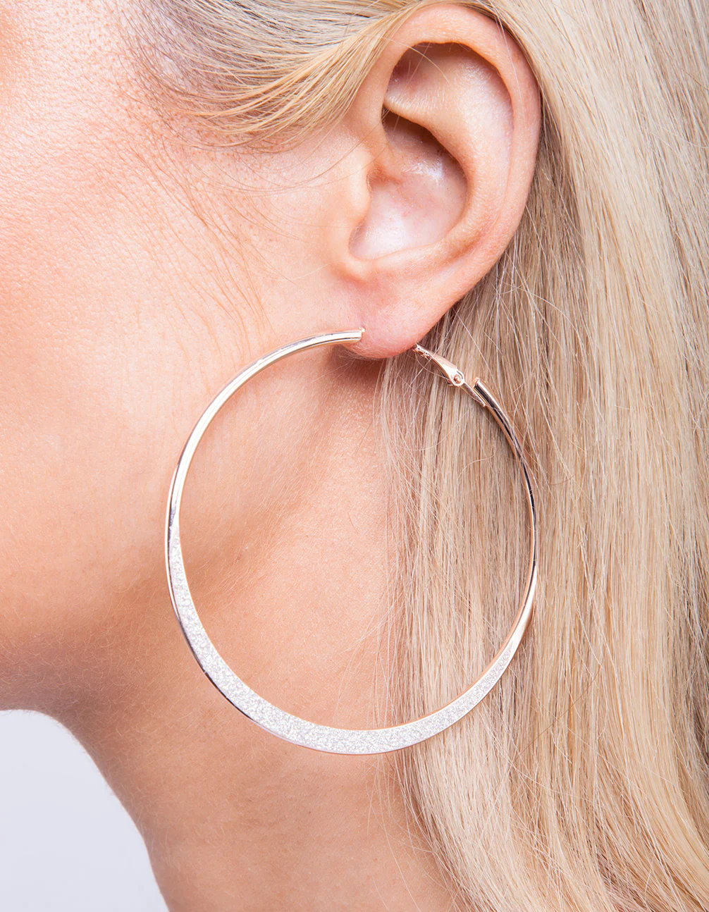 Large Rose Gold Glitter Edge Hoop Earrings - Image 3