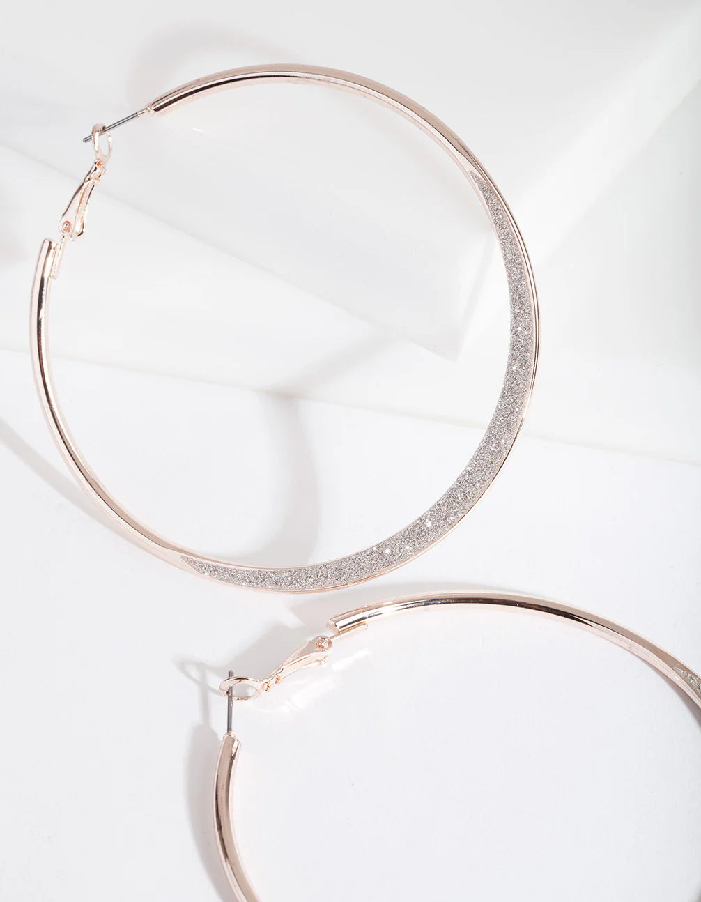 Large Rose Gold Glitter Edge Hoop Earrings - Image 4