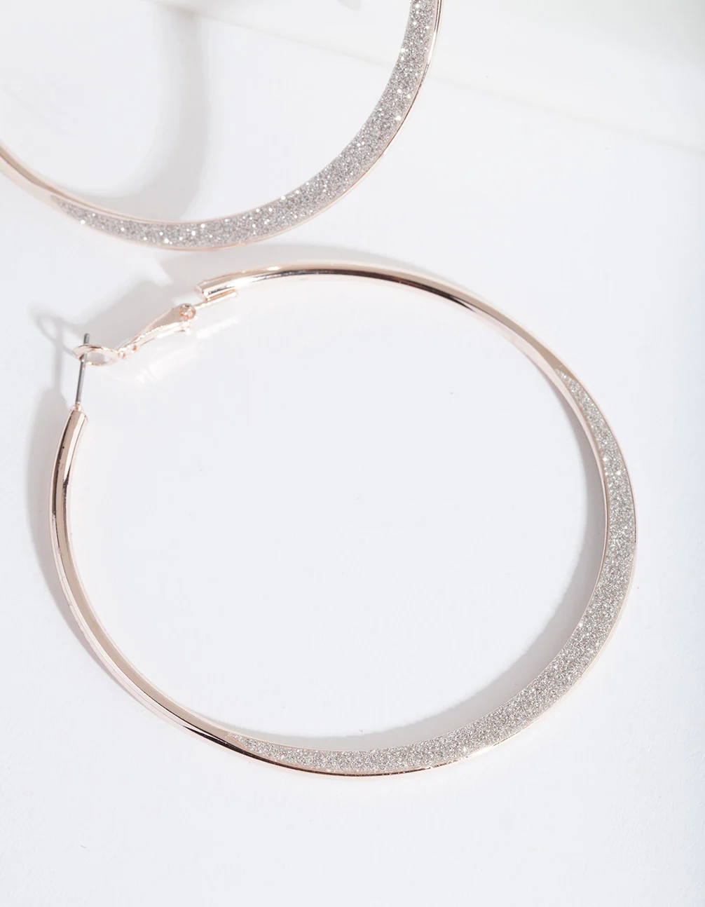 Large Rose Gold Glitter Edge Hoop Earrings - Image 5