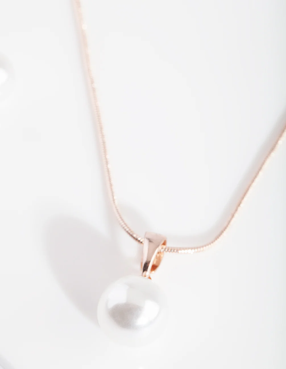 Rose Gold Pearl Necklace Earrings Set - Image 2
