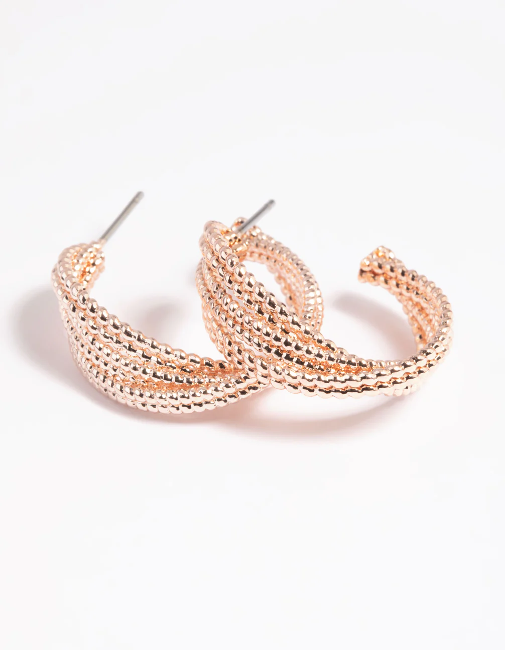 Rose Gold Criss Cross Hoop Earrings - Image 3