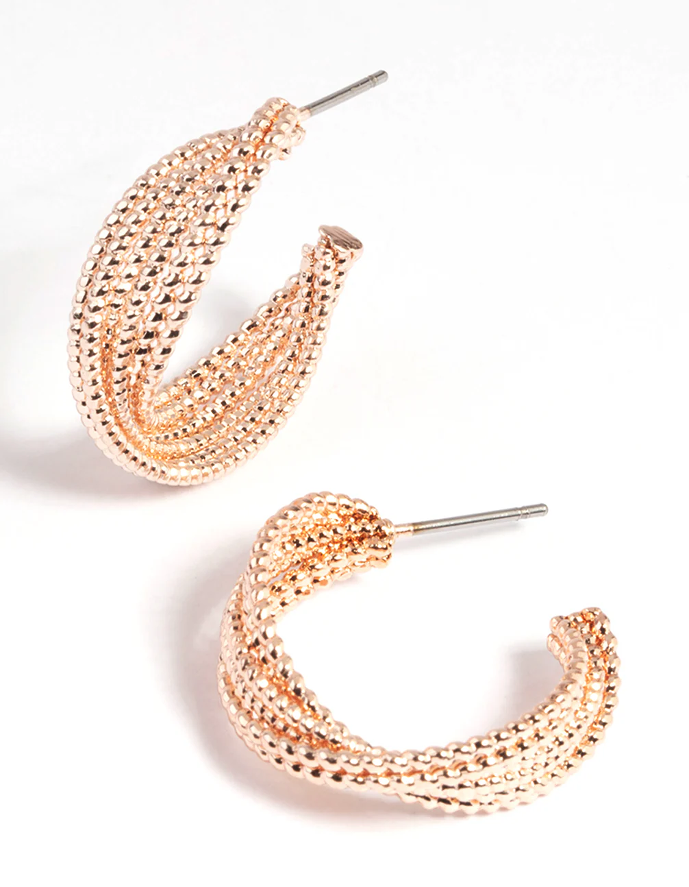 Rose Gold Criss Cross Hoop Earrings - Image 4