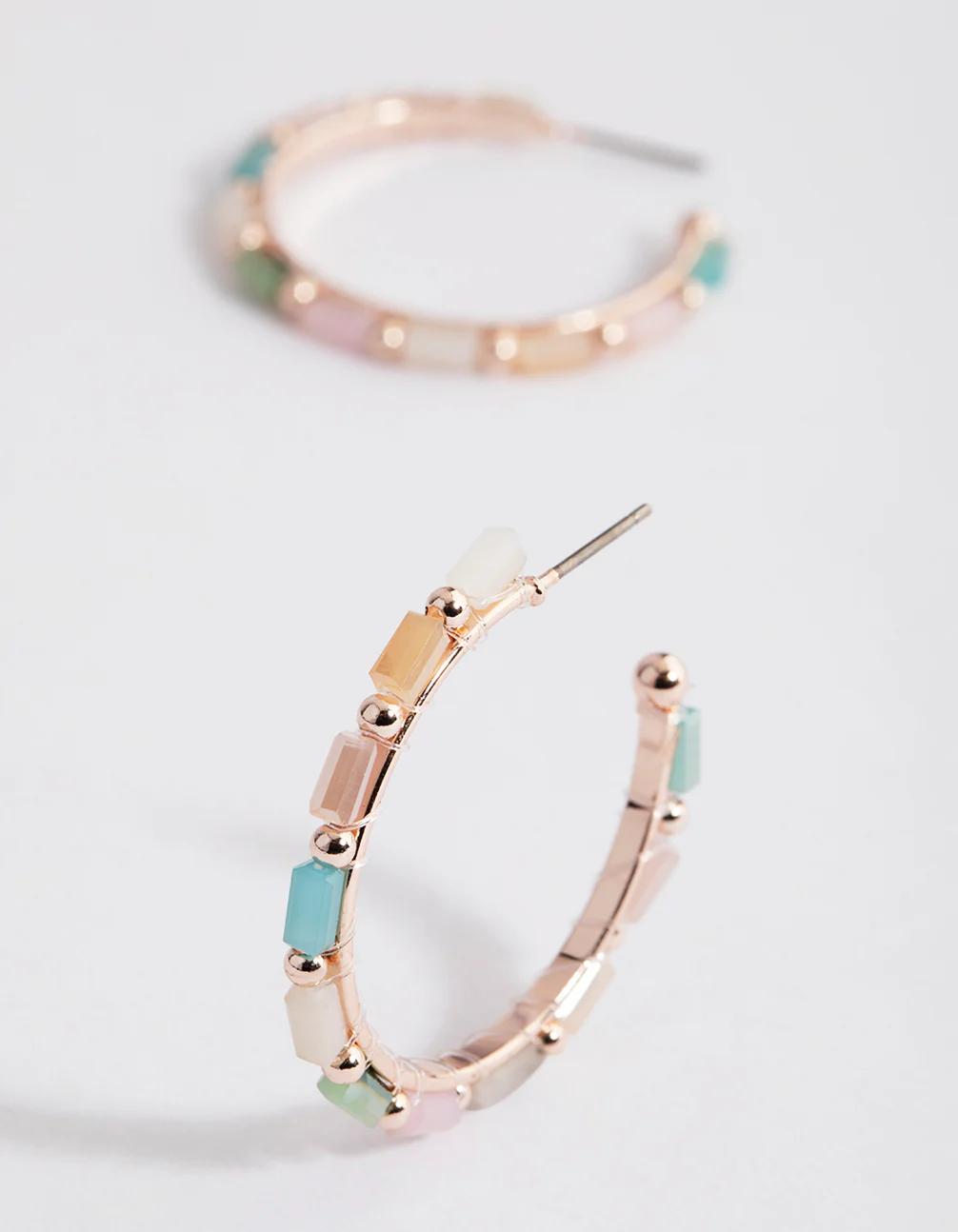 Rose Gold Mixed Bead Hoop Earrings - Image 3