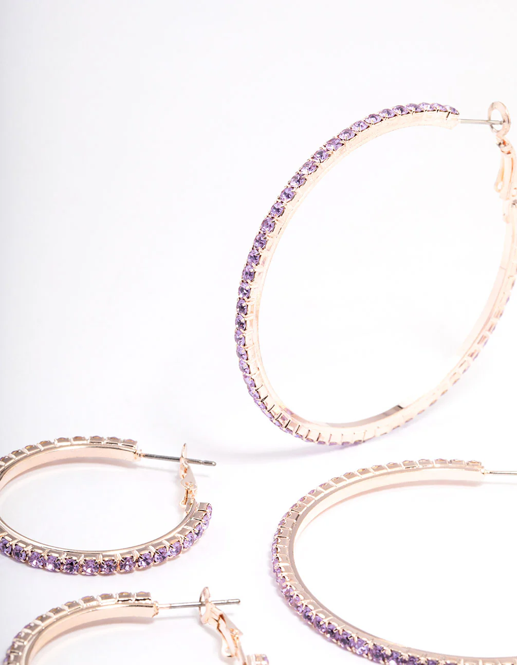 Rose Gold Mixed Size Diamante Hoop Earrings - Image 2