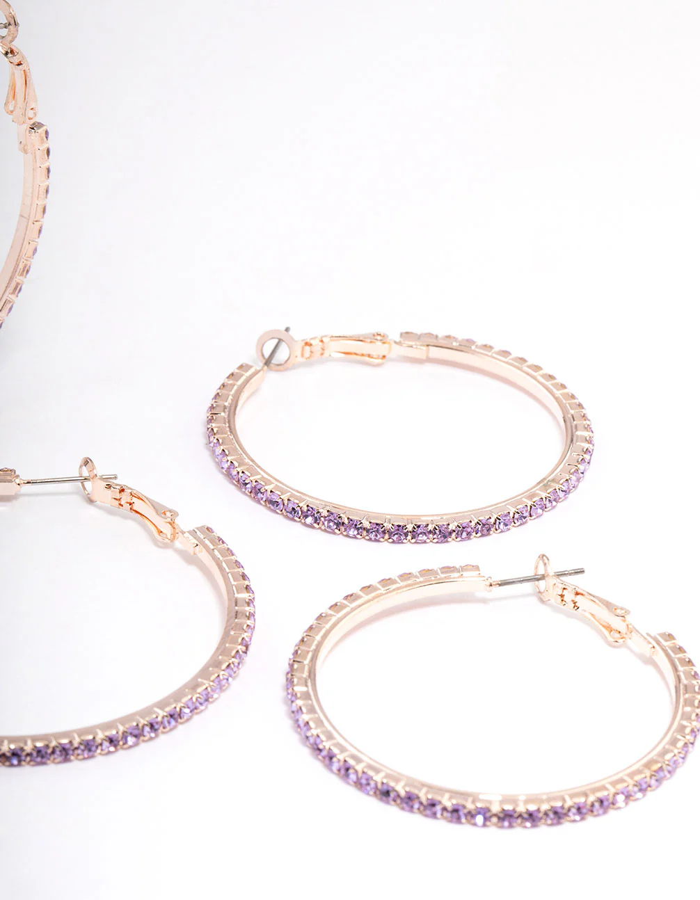 Rose Gold Mixed Size Diamante Hoop Earrings - Image 3