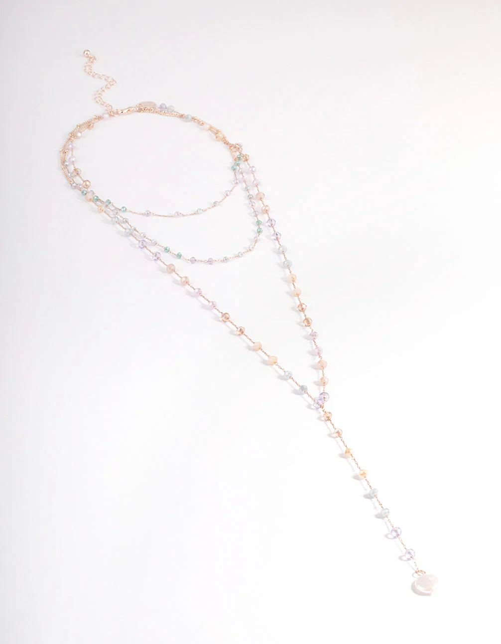 Rose Gold Mixed Bead Three Row Necklace - Image 2