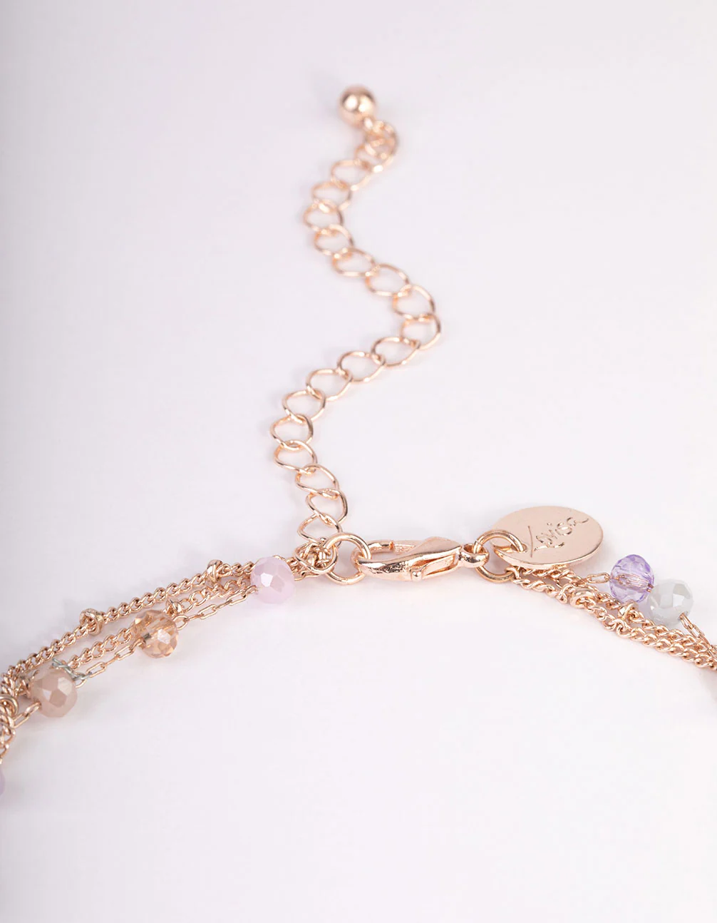 Rose Gold Mixed Bead Three Row Necklace - Image 3