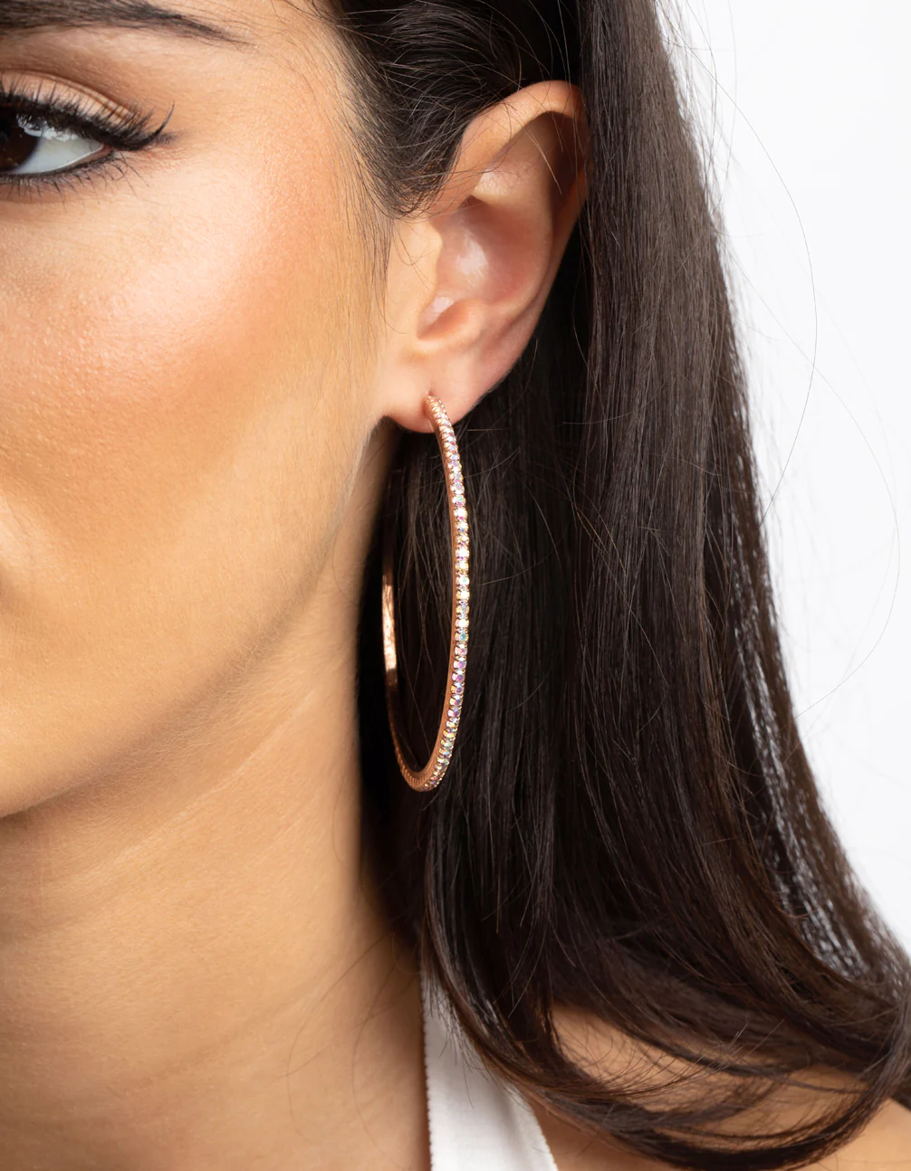Rose Gold Diamante Hoop Earrings - Image 2