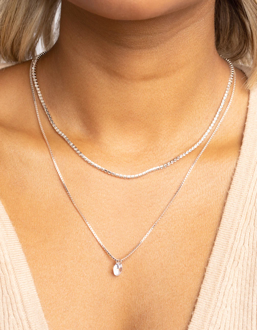 Rose Gold Diamante Layered Necklace - Image 2