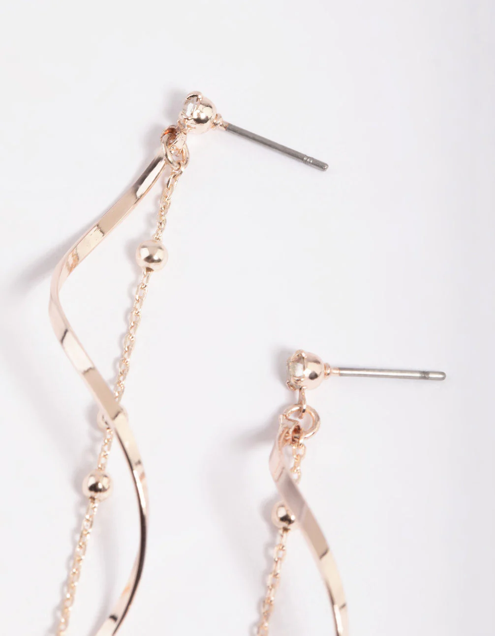 Rose Gold Twist Ball Chain Drop Earrings - Image 2