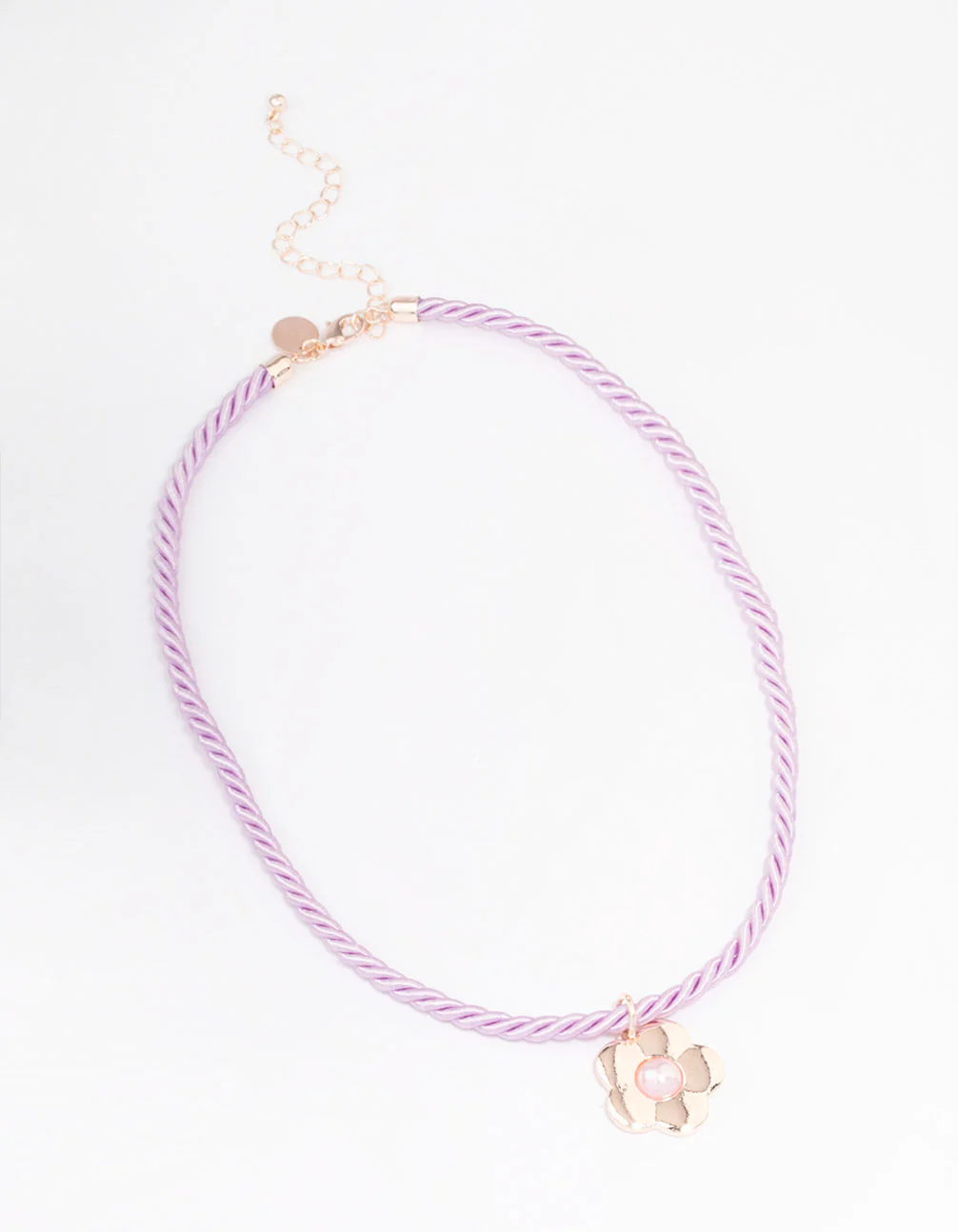 Rose Gold Twisted Cord Pearly Flower Necklace - Image 2