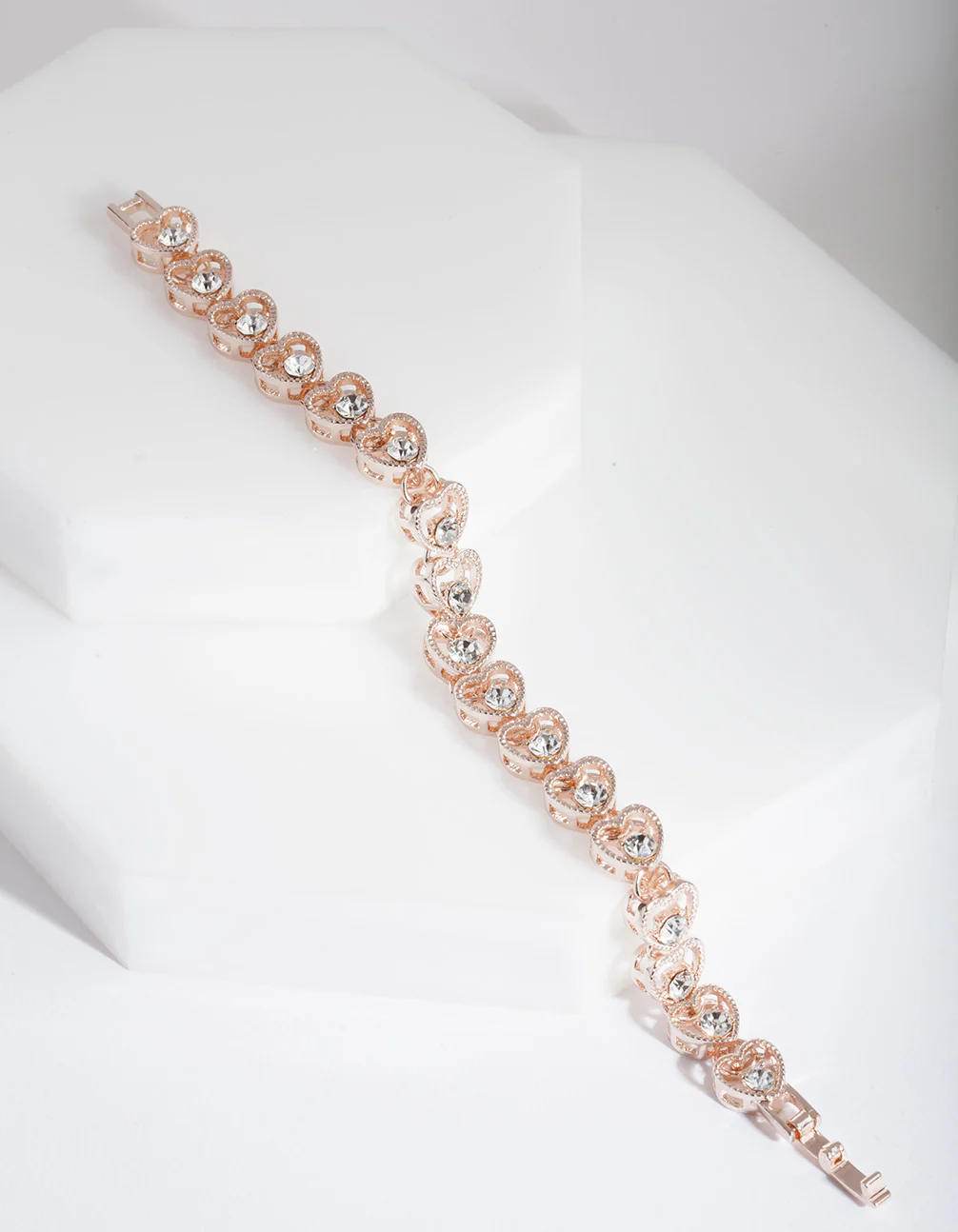 Rose Gold Heart Link Diamante Bracelet - Image 2