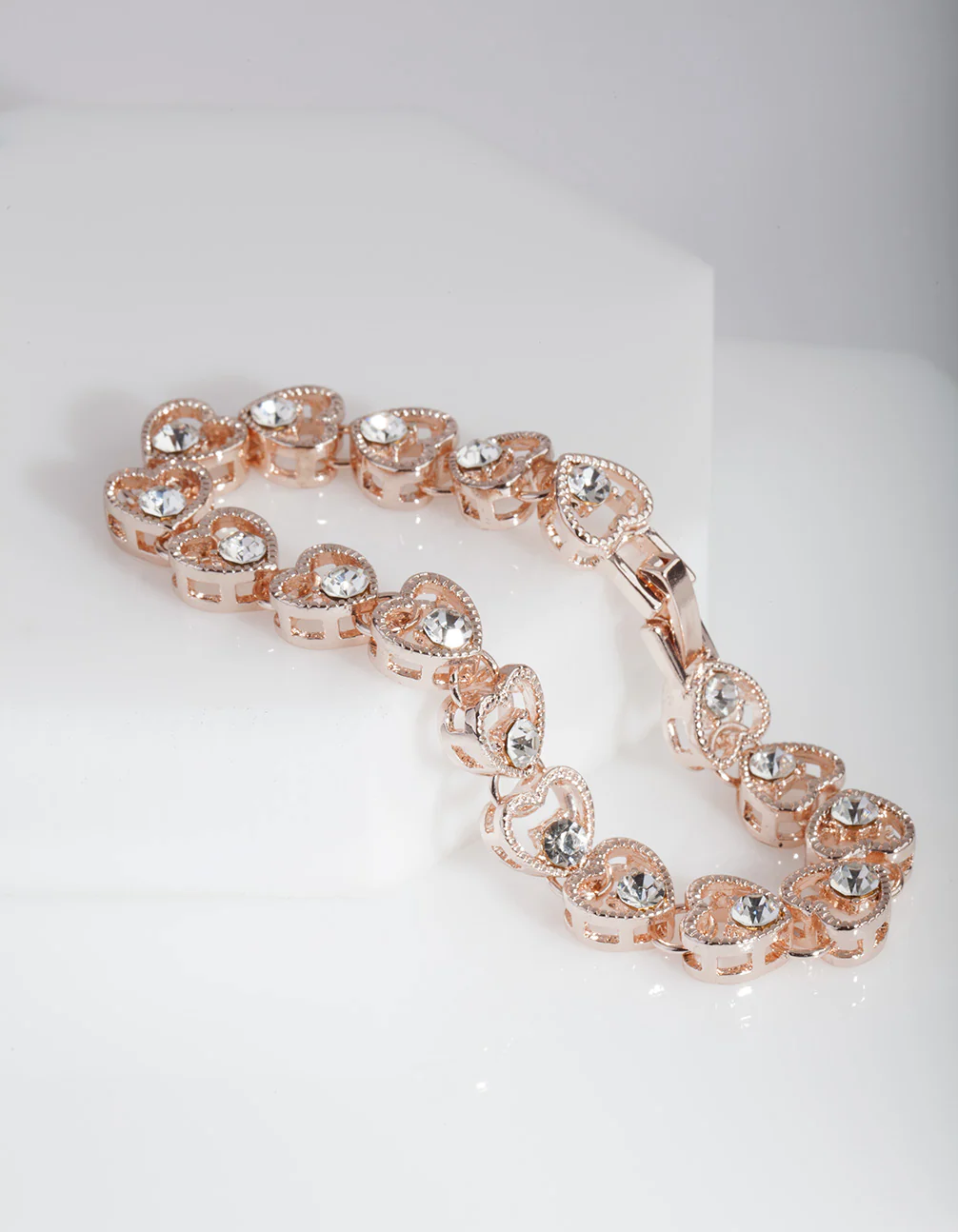 Rose Gold Heart Link Diamante Bracelet - Image 4