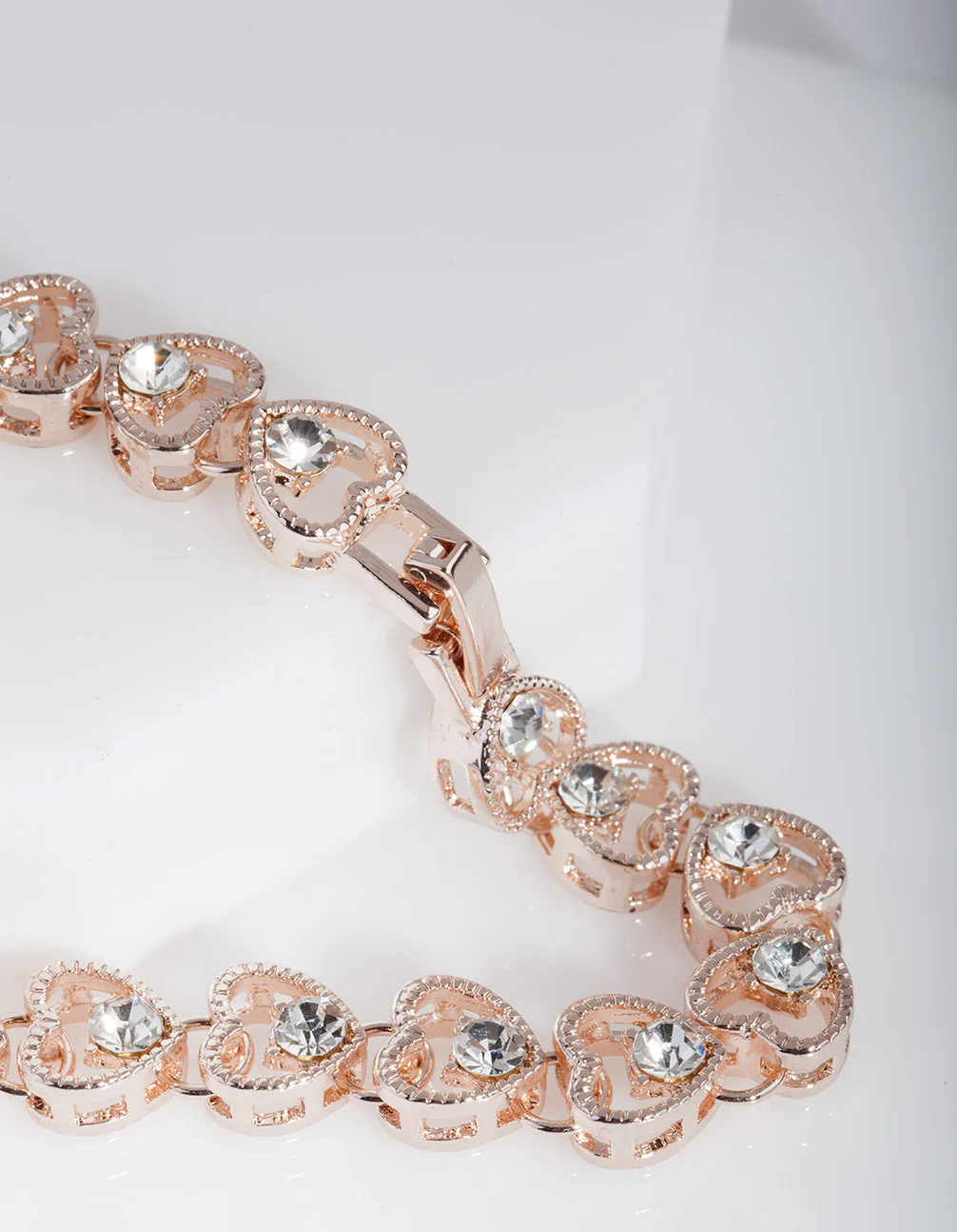 Rose Gold Heart Link Diamante Bracelet - Image 5