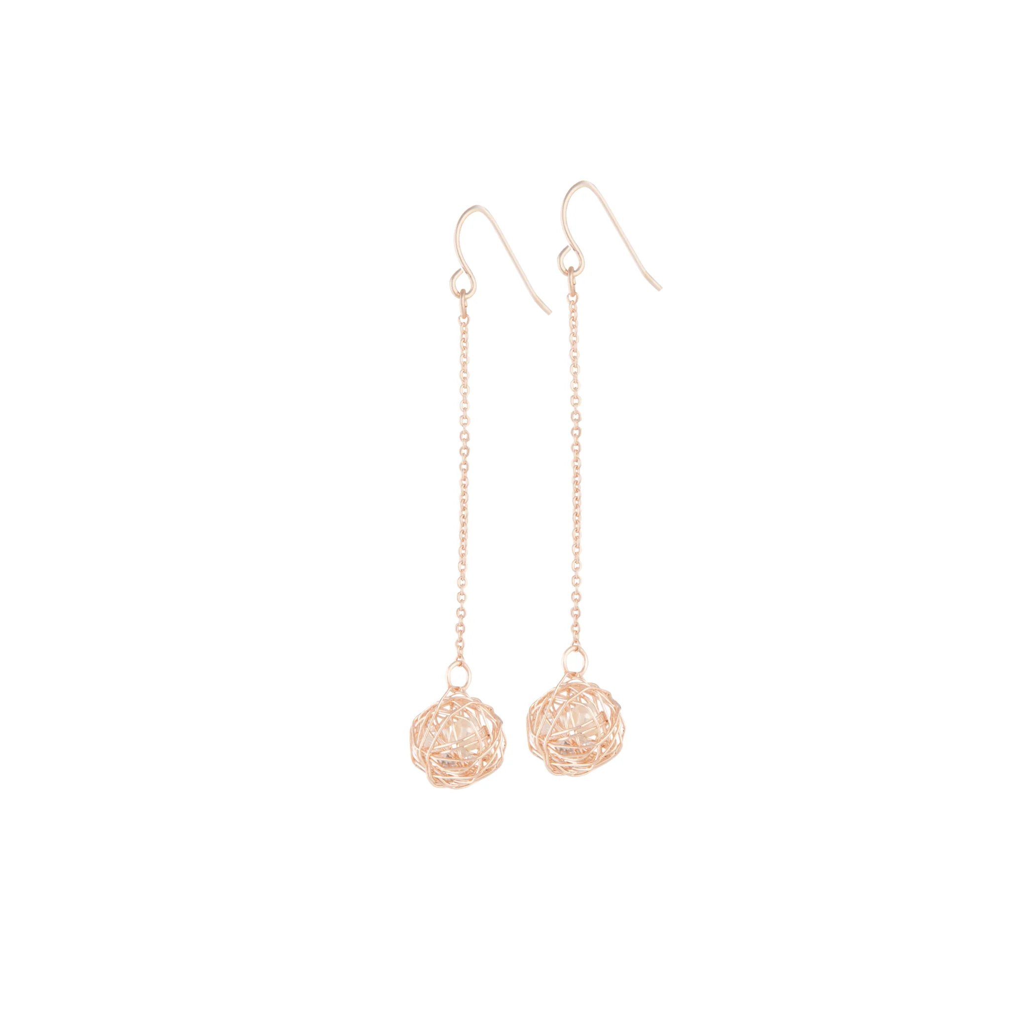 Rose Gold Wire Wrap Ball Drop Earrings - Image 2