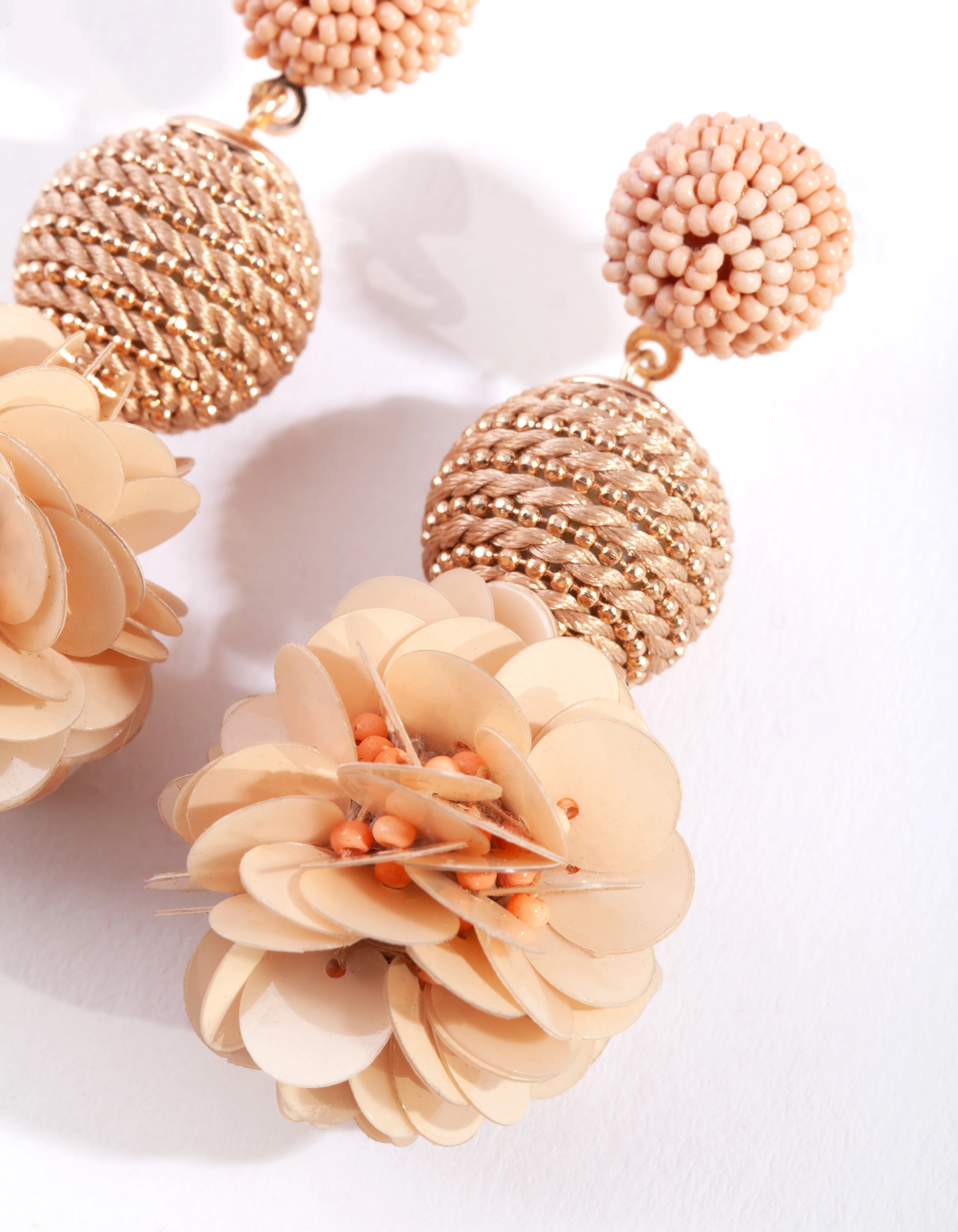 Rose Gold Fabric Flower Earrings - Image 2