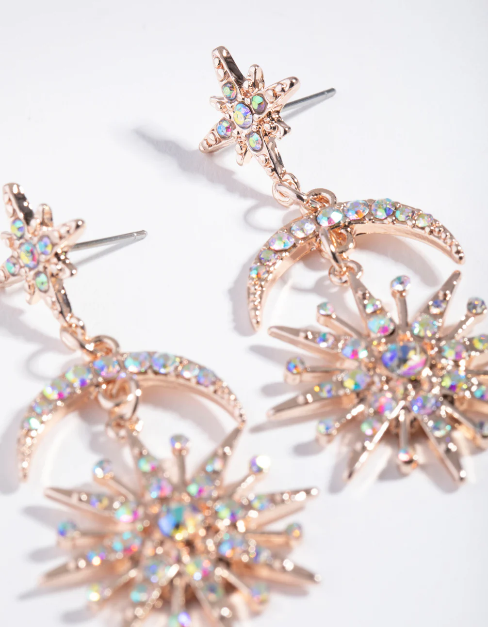 Rose Gold Bedazzled Star Drop Earrings - Image 3
